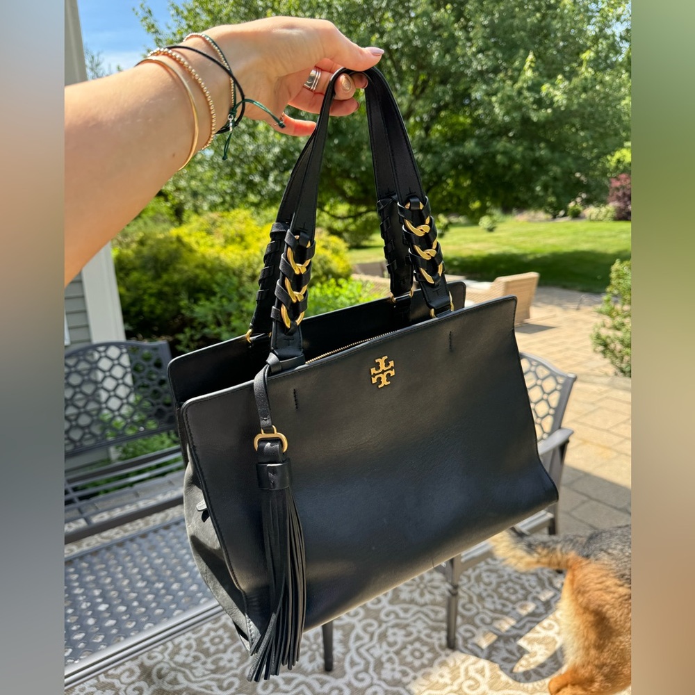 Tory Burch black braided strap work tote